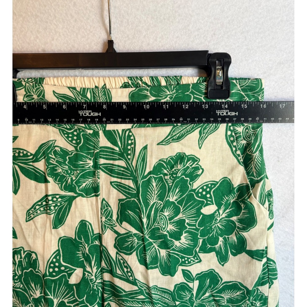 Christian Siriano Linen Blend Floral Wide Leg Pants Green Cream Medium - Picture 4 of 6